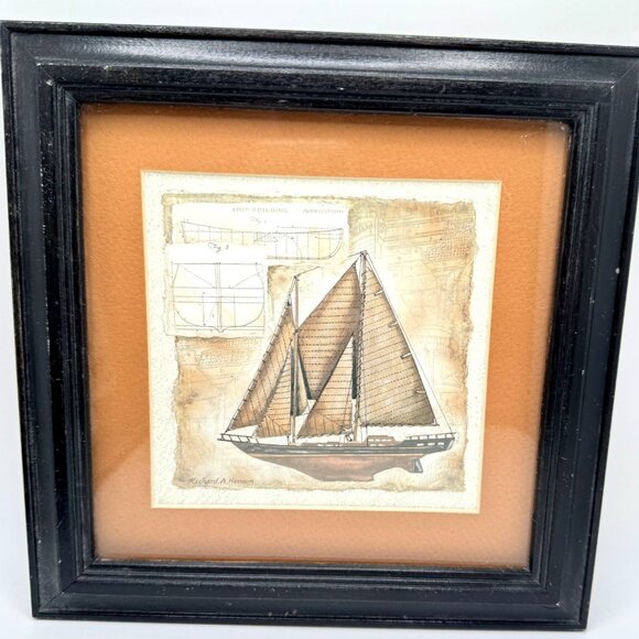 Set Of 2 Nautical Sailboat Prints In Black Wood Frames by Richard A Henson Vtg - Picture 2 of 13